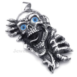 Collier Pendentif Tête De Mort Aux Yeux Bleus En Titane (Chaîne Offerte)