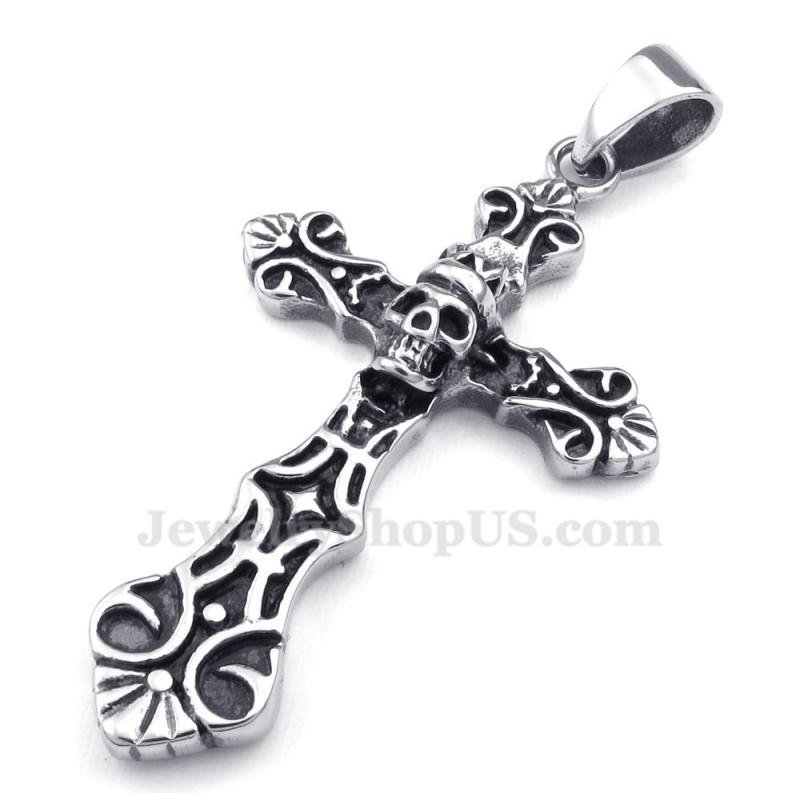 Collier Avec Pendentif En Forme De Croix En Titane Et Tête De Mort (Chaîne Offerte) Collier Avec Pendentif En Forme De Croix En Titane Et Tête De Mort (Chaîne Offerte)