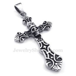 Collier Avec Pendentif En Forme De Croix En Titane Et Tête De Mort (Chaîne Offerte)
