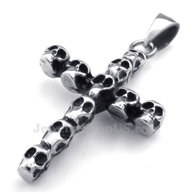 Collier Avec Pendentif En Forme De Croix Et Tête De Mort En Titane (Chaîne Gratuite) Collier Avec Pendentif En Forme De Croix Et Tête De Mort En Titane (Chaîne Gratuite)