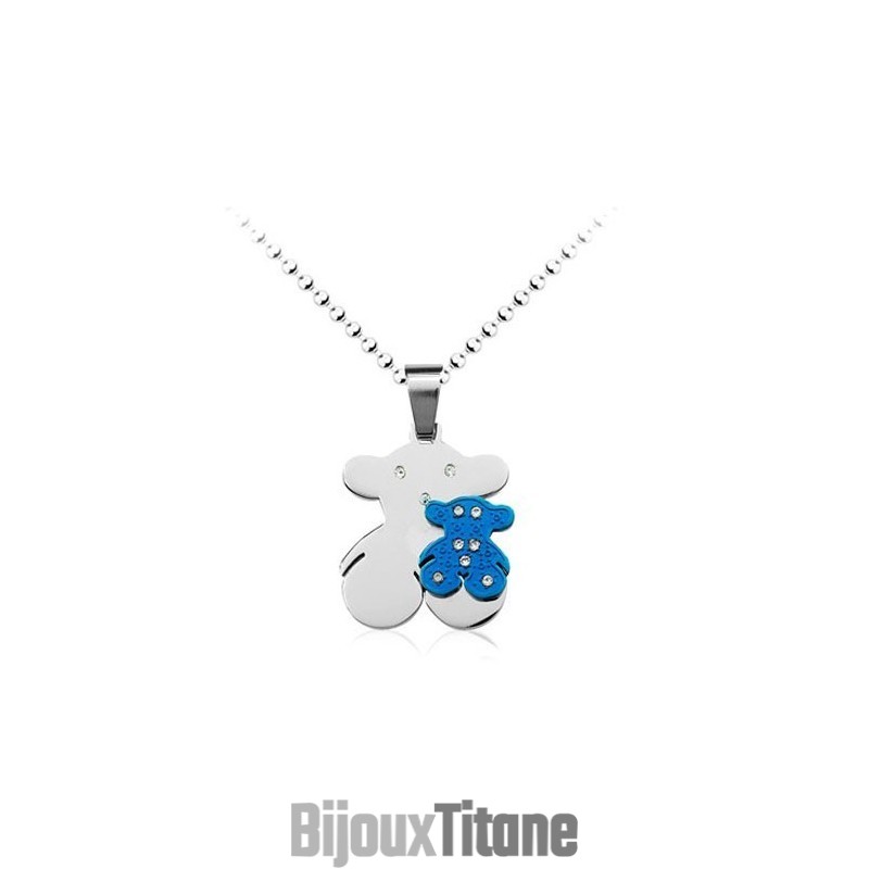 Pendentif Tous En Titane Bleu Et Argent Sweetheart - Chaîne Offerte