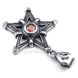 Collier Avec Pendentif Étoile En Titane Et Zircon Rouge (Chaîne Offerte)