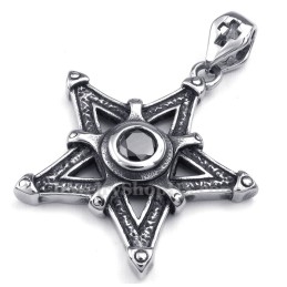 Collier Avec Pendentif Étoile En Titane Et Zircon Noir (Chaîne Offerte)