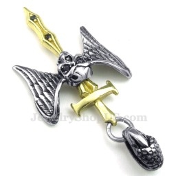 Collier Avec Pendentif Croix Et Tête De Mort En Titane Et Épée Dorée (Chaîne Offerte)