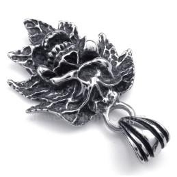Collier Avec Pendentif Tête De Mort En Titane Et Feuille D'Arbre (Chaîne Offerte)