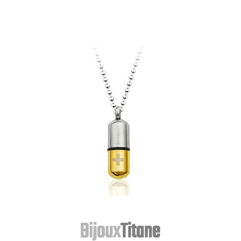 Pendentif Capsule Ouvrable En Titane Doré De Style Nouveau - Chaîne Offerte Pendentif Capsule Ouvrable En Titane Doré De Style Nouveau - Chaîne Offerte