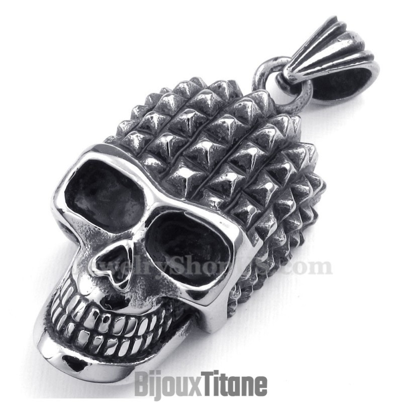 Collier Pendentif Tête De Mort En Titane (Chaîne Gratuite)