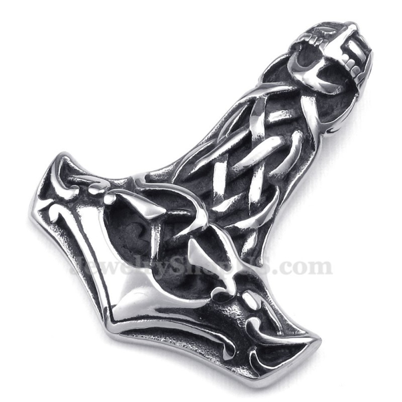 Collier Avec Pendentif Marteau De Thor En Titane Et Tête De Mort (Chaîne Offerte)