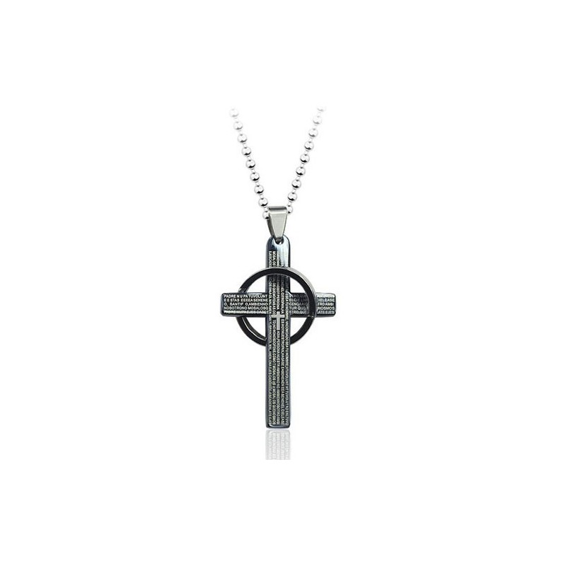 Pendentif Croix Biblique En Titane Noir Pour Homme - Chaîne Offerte
