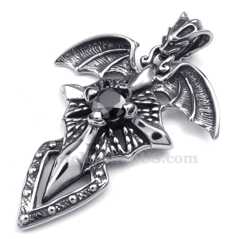 Collier Avec Pendentif Ptérosaure En Titane Et Zircon Noir (Chaîne Offerte)