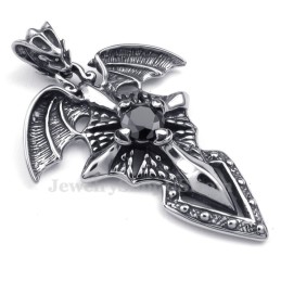 Collier Avec Pendentif Ptérosaure En Titane Et Zircon Noir (Chaîne Offerte)