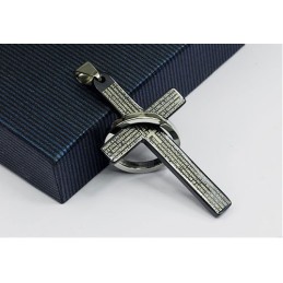 Pendentif Croix Biblique En Titane Noir Pour Homme - Chaîne Offerte