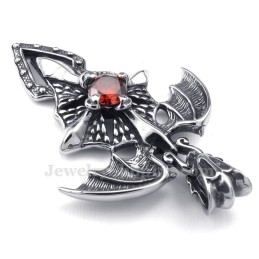 Collier Pendentif Ptérosaure En Titane Et Zircon Rouge (Chaîne Offerte)