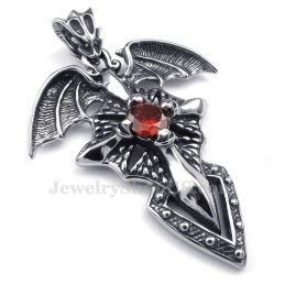 Collier Pendentif Ptérosaure En Titane Et Zircon Rouge (Chaîne Offerte)