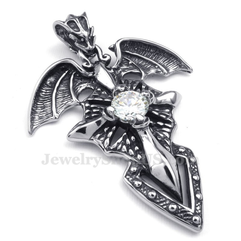 Collier Avec Pendentif Ptérosaure En Titane Et Zircon Blanc (Chaîne Offerte)