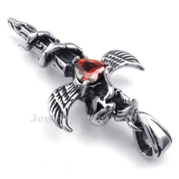 Collier Avec Pendentif Croix En Titane Et Ailes D'Épée En Zircon Rouge (Chaîne Offerte)