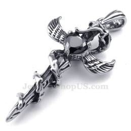 Collier Avec Pendentif Croix En Titane Et Ailes D'Épée En Zircon Noir (Chaîne Offerte)