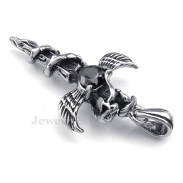 Collier Avec Pendentif Croix En Titane Et Ailes D'Épée En Zircon Noir (Chaîne Offerte)