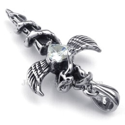 Collier Avec Pendentif Croix En Titane Et Ailes D'Épée En Zircon Blanc (Chaîne Offerte)