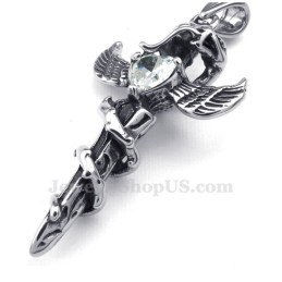 Collier Avec Pendentif Croix En Titane Et Ailes D'Épée En Zircon Blanc (Chaîne Offerte)