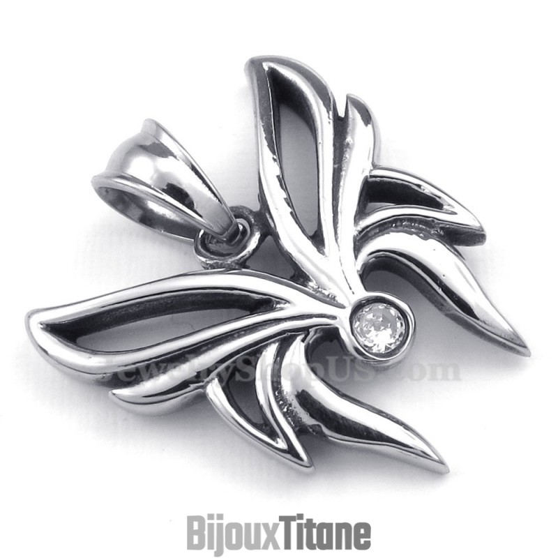 Collier Pendentif Papillon En Titane Et Zircon Blanc (Chaîne Offerte) Collier Pendentif Papillon En Titane Et Zircon Blanc (Chaîne Offerte)