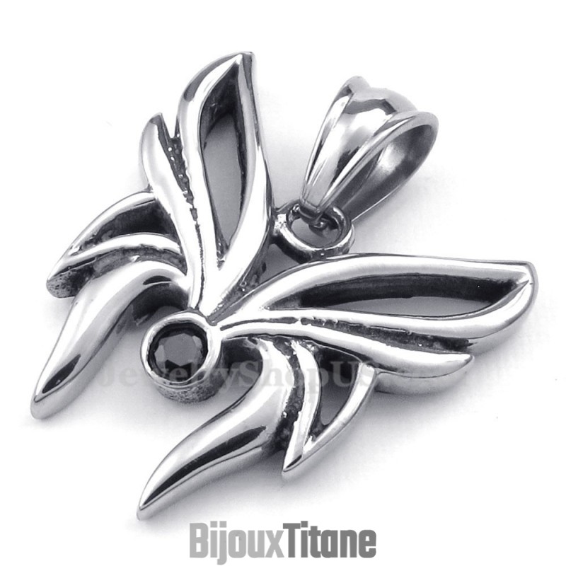 Collier Pendentif Papillon En Titane Et Zircon Noir (Chaîne Offerte) Collier Pendentif Papillon En Titane Et Zircon Noir (Chaîne Offerte)