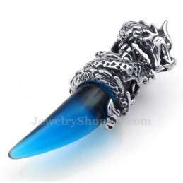 Collier Pendentif Dent De Dragon En Titane Bleu (Chaîne Gratuite)