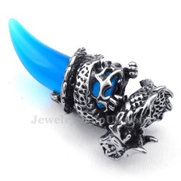 Collier Pendentif Dent De Dragon En Titane Bleu (Chaîne Gratuite)