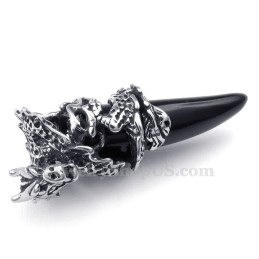 Collier Pendentif Dent De Dragon En Titane Noir (Chaîne Gratuite)