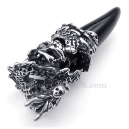 Collier Pendentif Dent De Dragon En Titane Noir (Chaîne Gratuite)