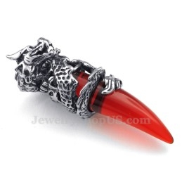 Collier Pendentif Dent De Dragon En Titane Rouge (Chaîne Gratuite)