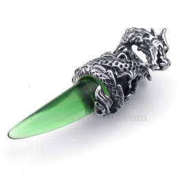 Collier Pendentif Dent De Dragon En Titane Vert (Chaîne Gratuite)