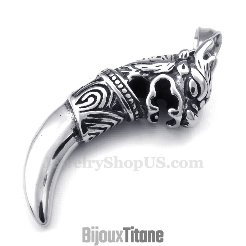 Collier Pendentif Dent De Dragon En Titane (Chaîne Gratuite) Collier Pendentif Dent De Dragon En Titane (Chaîne Gratuite)