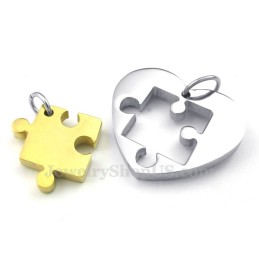 Collier Avec Pendentif Cœur En Titane Doré Pour Couple (Chaîne Offerte) (Une Paire)