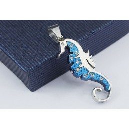Pendentif Hippocampe Kaup Bleu En Titane Avec Diamants - Chaîne Offerte