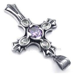 Collier Avec Pendentif Croix En Titane Et Zircon Violet (Chaîne Offerte)