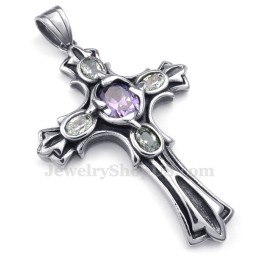 Collier Avec Pendentif Croix En Titane Et Zircon Violet (Chaîne Offerte)