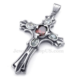 Collier Avec Pendentif Croix En Titane Et Zircon Rouge (Chaîne Offerte)