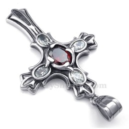 Collier Avec Pendentif Croix En Titane Et Zircon Rouge (Chaîne Offerte)
