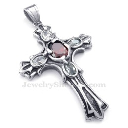 Collier Avec Pendentif Croix En Titane Et Zircon Rouge (Chaîne Offerte)