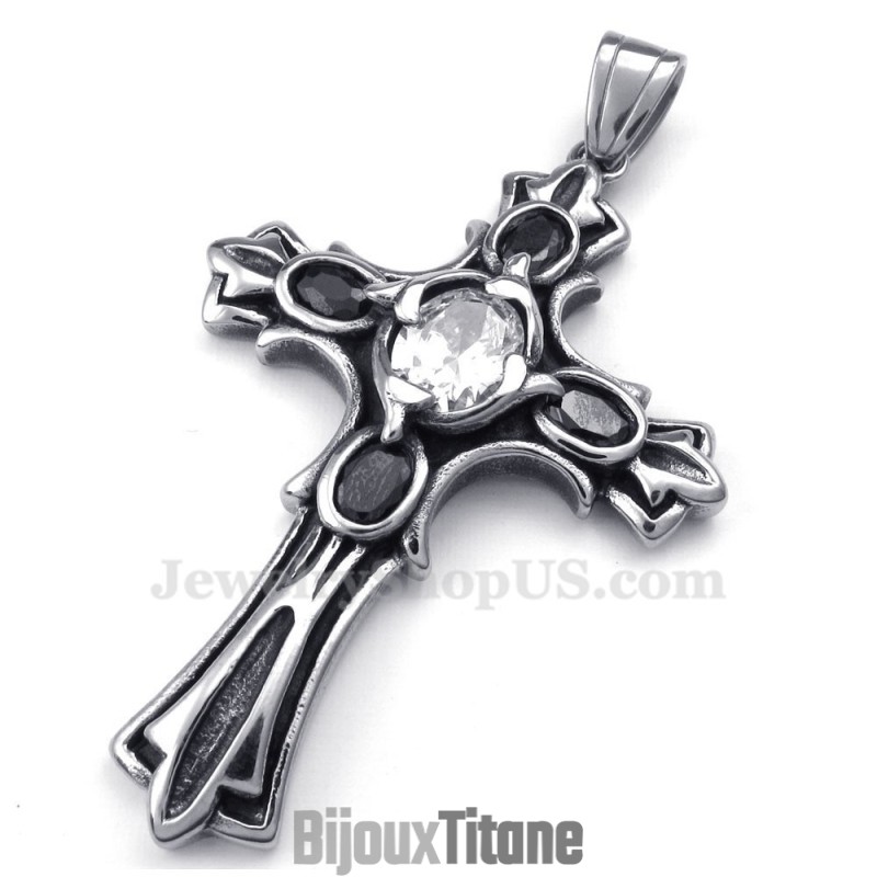 Collier Avec Pendentif Croix En Titane Et Zircon Blanc (Chaîne Offerte) Collier Avec Pendentif Croix En Titane Et Zircon Blanc (Chaîne Offerte)