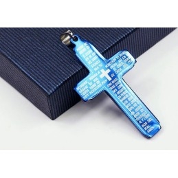 Pendentif Croix En Titane Bible Bleue - Chaîne Offerte