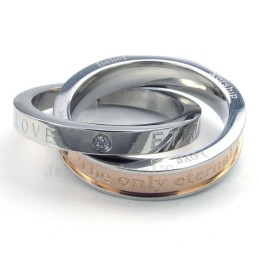 Collier Avec Pendentif En Titane Pour Couple Avec Anneaux Entrelacés (Chaîne Offerte) (Une Paire)