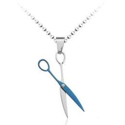 Pendentif En Titane Bleu À Motif Ciseaux - Chaîne Offerte