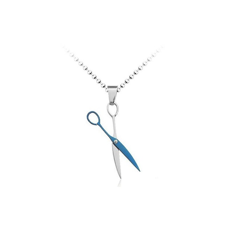 Pendentif En Titane Bleu À Motif Ciseaux - Chaîne Offerte Pendentif En Titane Bleu À Motif Ciseaux - Chaîne Offerte