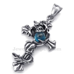 Collier Avec Pendentif Croix En Titane Et Perles Bleues Dragon (Chaîne Offerte)