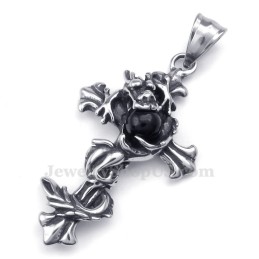 Collier Avec Pendentif Croix En Titane Et Perles Noires De Dragon (Chaîne Offerte)