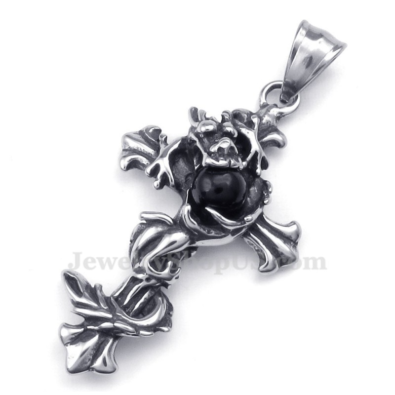 Collier Avec Pendentif Croix En Titane Et Perles Noires De Dragon (Chaîne Offerte) Collier Avec Pendentif Croix En Titane Et Perles Noires De Dragon (Chaîne Offerte)