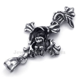 Collier Avec Pendentif Croix En Titane Et Perles Noires De Dragon (Chaîne Offerte)