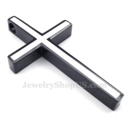 Collier Simple Avec Pendentif Croix En Titane Noir Et Blanc (Chaîne Gratuite)